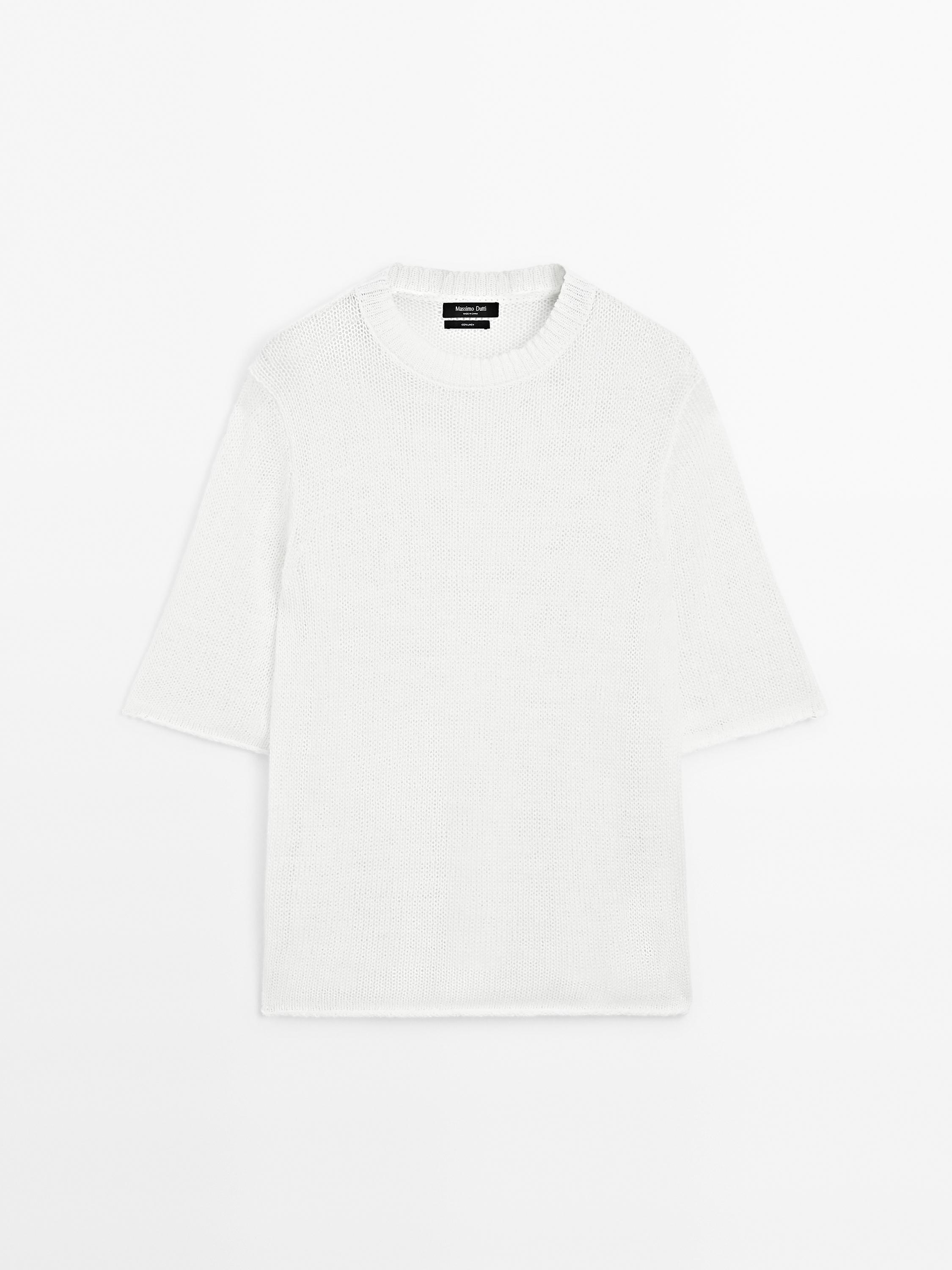 Short sleeve linen knit sweater